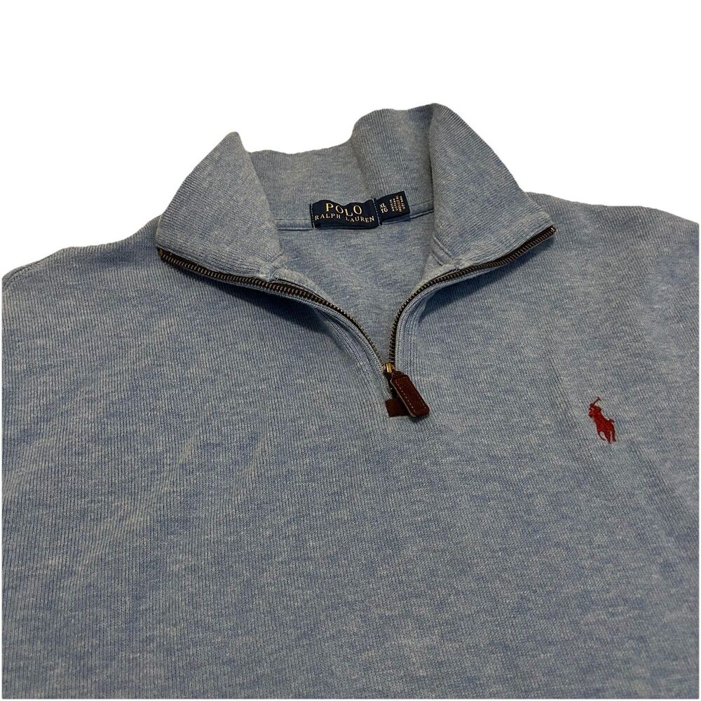 Polo Ralph Lauren Quarter Zip Pullover Light Blue 100% Cotton - Mens XL
